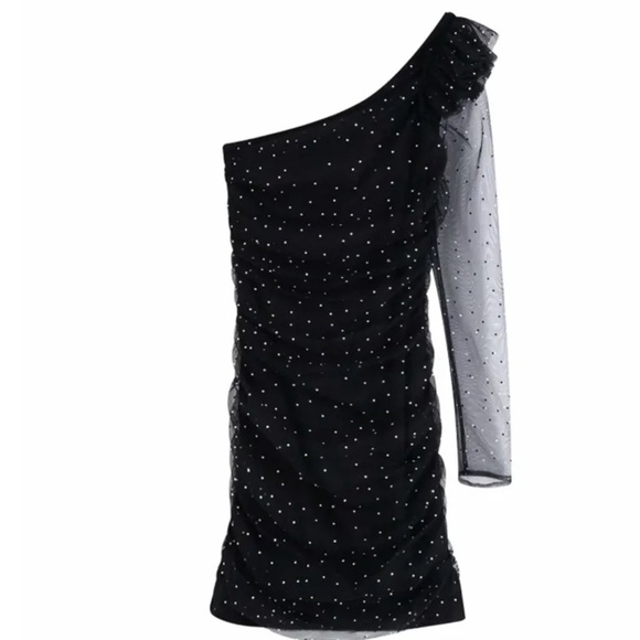 NWT ZARA | Bejewelled Asymmetric Black Tulle Dress SZ L - Picture 8 of 15